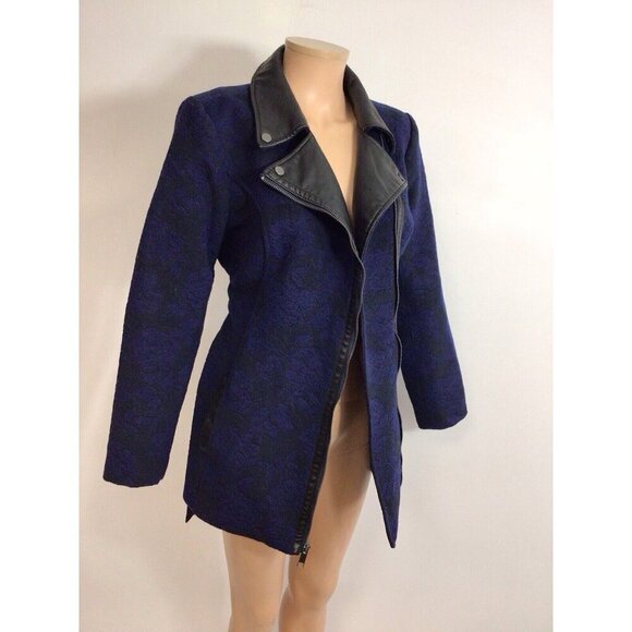 Motto Wool Coat Jacket Leather Trim Womens Small - Picture 4 of 11